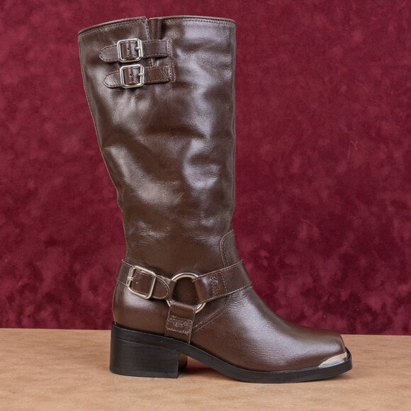 Dolce Vita Women Evi Brown Leather Moto Biker Metal Harness Fashion Boots sz 6.5 - Picture 4 of 9
